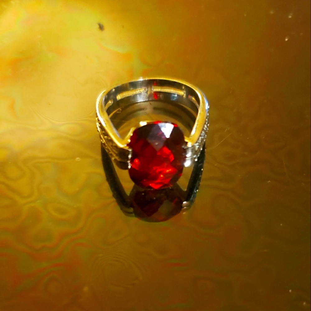 Sterling Silver Cushion Cut  Genuine Garnet Ring